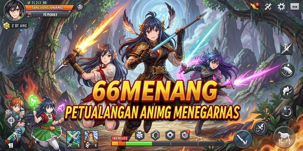 Screenshot dari gameplay 66MENANG dengan karakter Anime yang beraksi.