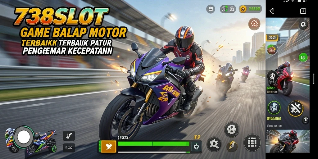 Tampilan gameplay menegangkan di 738SLOT saat pembalapan motor.