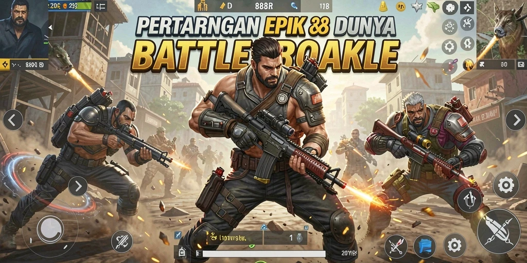 Screenshot utama 888R menampilkan aksi intens dari gameplay Battle Royale.