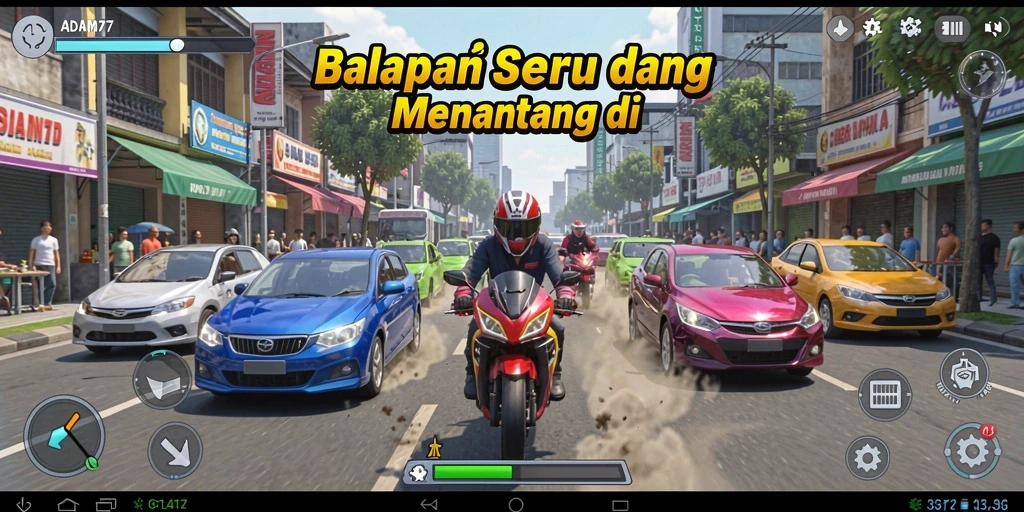 Gameplay ADAM77 yang mengasyikkan dengan balapan seru di trek yang menantang.