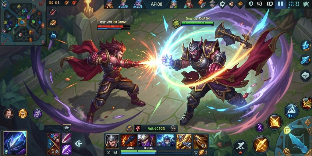 Tampilan utuh dari gameplay API88 dengan pertarungan karakter.