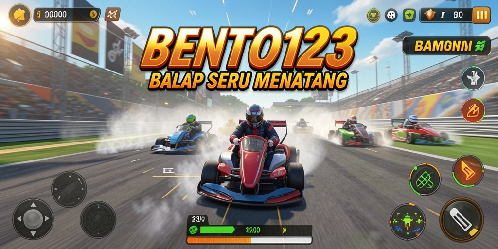 Tampilan gameplay yang mendebarkan di BENTO123 saat balapan.