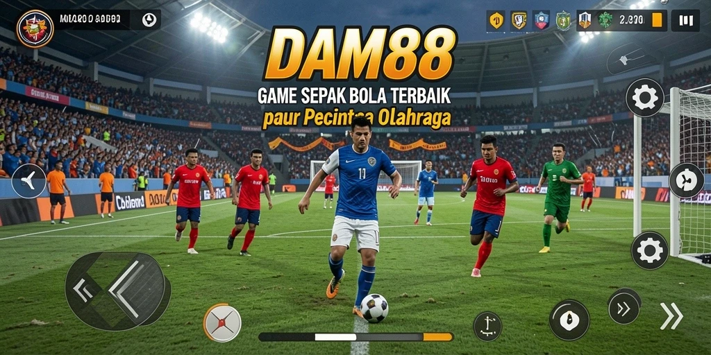 Screenshot utama DAM88 menunjukkan aksi seru di lapangan sepak bola.
