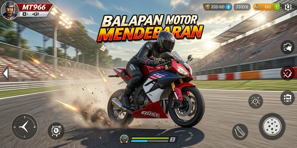 Gameplay seru dengan balapan motor yang mendebarkan.