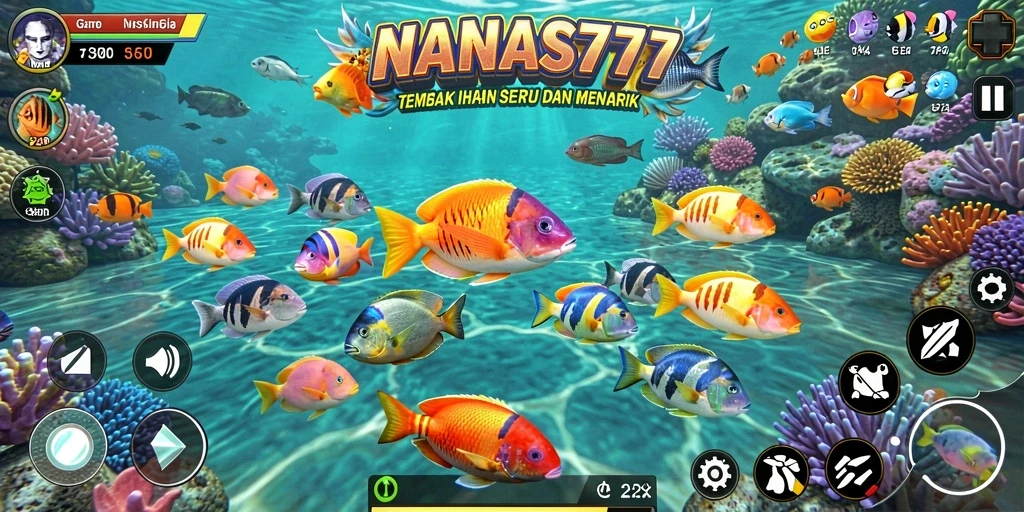 Tampilan gameplay NANAS777 menembak ikan dengan efek visual menarik.