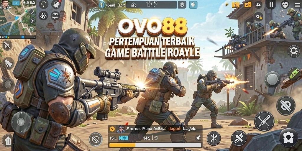 Menampilkan aksi gameplay mendebarkan dalam OVO88 Battle Royale.
