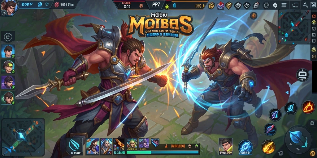 Screenshot gameplay PP7 menampilkan pertarungan seru dalam arena MOBA.