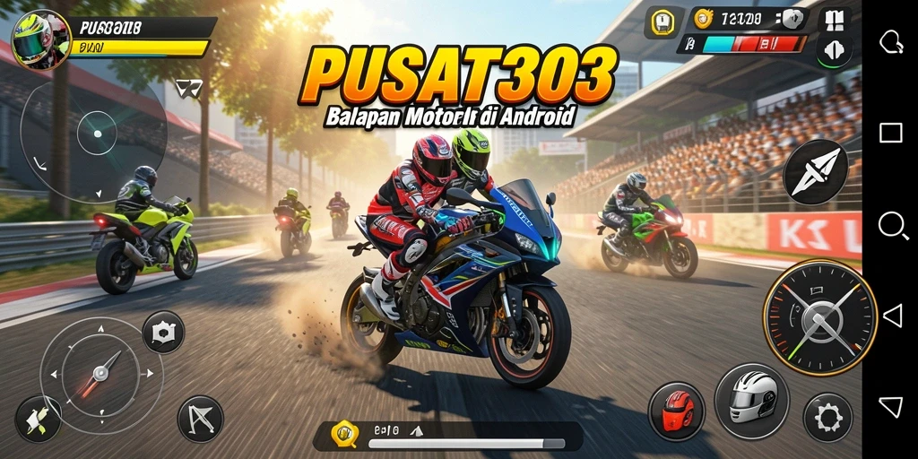 Tampilan gameplay seru dari PUSAT303 dengan balapan motor yang mendebarkan.