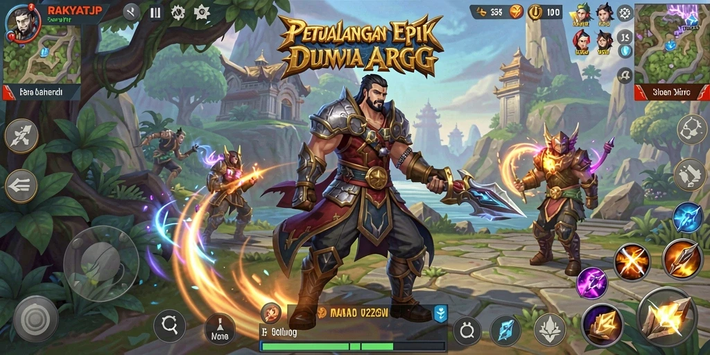 Screenshot RAKYATJP menampilkan pertempuran epik dengan efek visual yang menakjubkan.