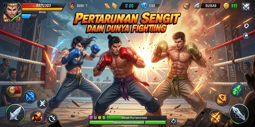 Tampilan pertarungan seru di RATU303 dengan karakter yang beragam.