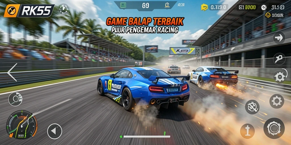 Tampilan gameplay RK55 yang menegangkan dan penuh aksi di lintasan balap.