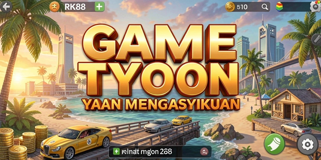 Screenshot menampilkan gameplay seru dan strategi manajemen bisnis di RK88.