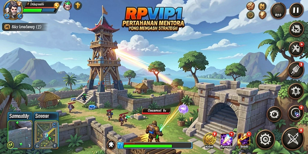 Tangkapan layar RPVIP1 menampilkan aksi seru dalam permainan Tower Defense.
