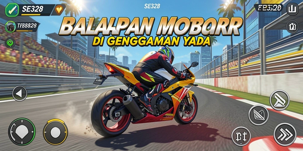 Screenshot menunjukkan aksi balapan motor yang mendebarkan dengan grafis memukau.