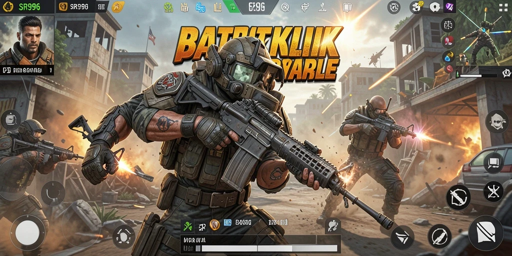 Tangkapan layar SR996 menampilkan aksi intens di tengah pertempuran Battle Royale.