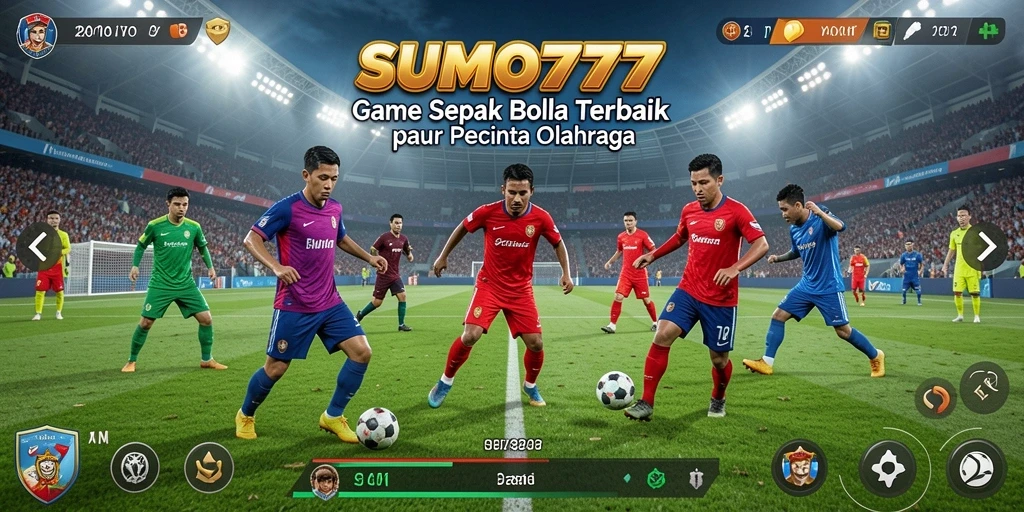 Screenshot gameplay SUMO777 menunjukkan aksi seru dalam sepak bola.