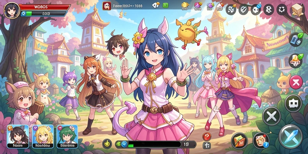 Tampilan seru dari gameplay WDBOS dengan karakter Anime yang menarik.
